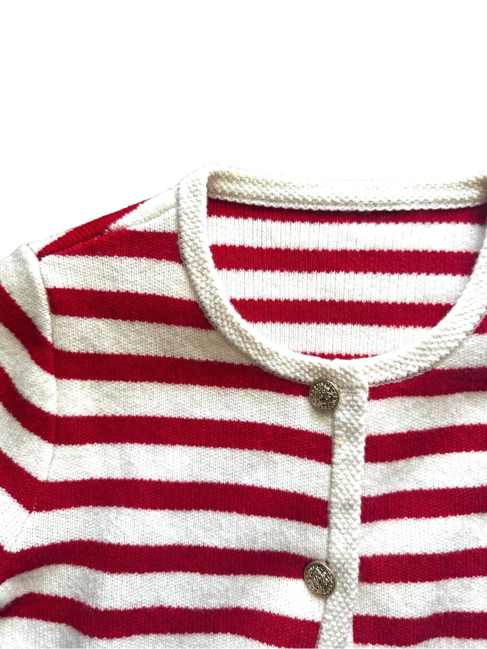 Striped Red & White Knit Button Cardigan - Picture 6 of 13